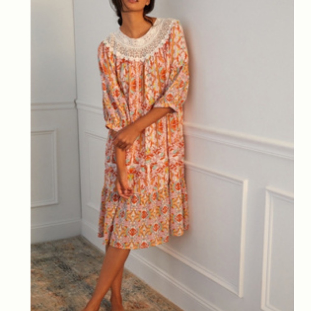 Anthropologie FLORENCE FLORAL LACE LOUNGE DRESS